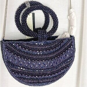 NWT Viral Beaded Bag India Tjmaxx Crescent Purple Blue Top Handle Crossbody